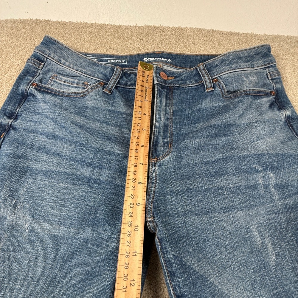 Sonoma Goods For Life Womens 14P Bootcut Jeans Medium Wash Distressed Blue Denim - Picture 2 of 10